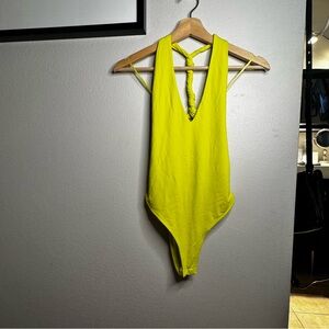 NWOT ZARA neon green/yellow racer back bodysuit